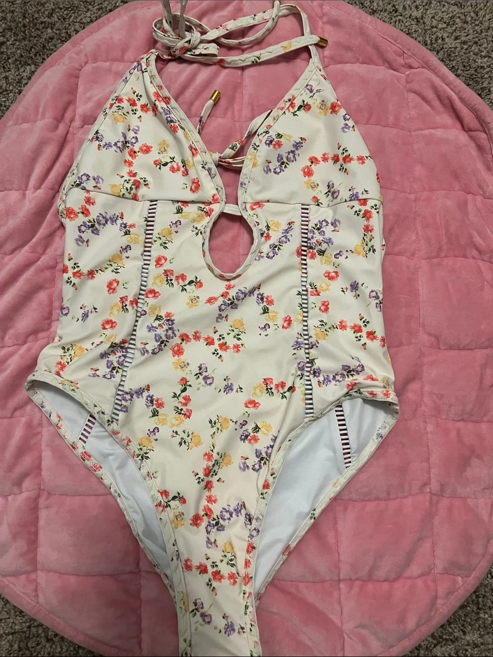 Cider Shaping Cream Floral Cut Out Halter One-Piece Swimsuit Women's Size L/8